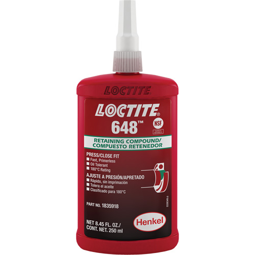 Compos&eacute; de retenue Loctite 648, 250 ml, Bouteille, Vert Kelford