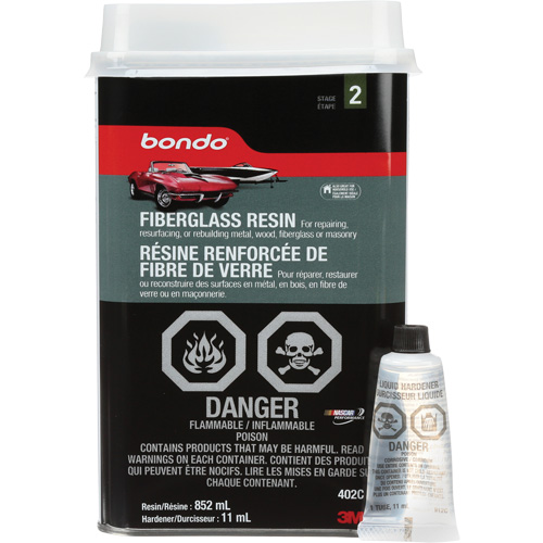 R&eacute;sine de fibre de verre Bondo, Deux composants, 852 ml, Bouteille, Blanc cass&eacute; Kelford
