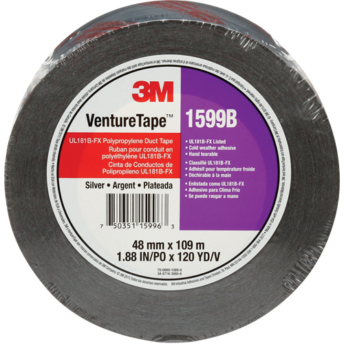 Ruban en polypropyl&egrave;ne Venture Tape 1599B, 3 mils, Argent, 48 mm (2") x 109,7 m (359,9') Kelford