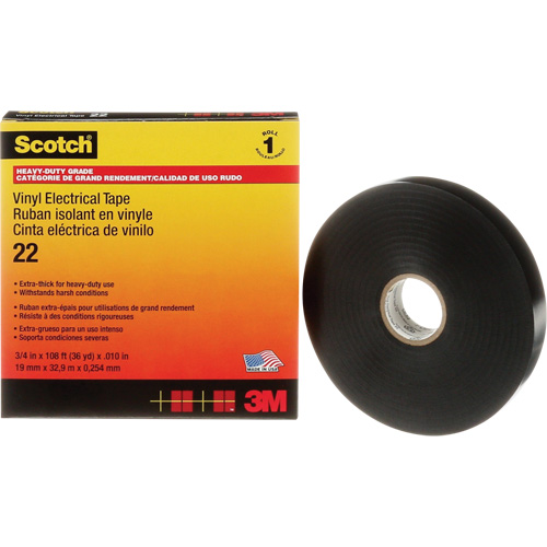 Scotch&reg; Vinyl Electrical Tape, 19 mm (3/4") x 33 m (108'), Black, 10 mils Kelford