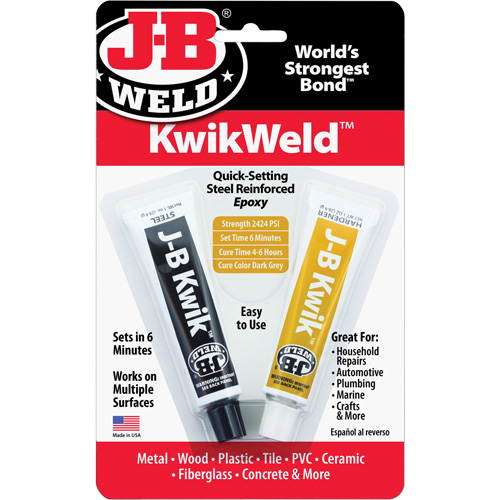 KwikWeld Epoxy, Two-Part, Tube, 2 oz., Grey Kelford