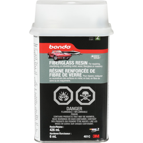 R&eacute;sine de fibre de verre Bondo, Deux composants, 15 oz, Bidon rectangulaire Kelford
