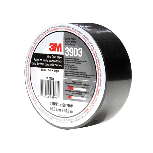 3903 Vinyl Duct Tape, 1245 mm (49") W x 46 m (151') L, 6.5 mils, Black Kelford