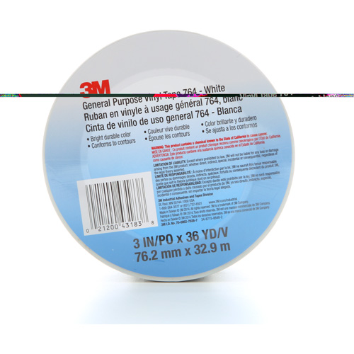 Ruban en vinyle pour travaux g&eacute;n&eacute;raux 764, 76 mm (3") la x 32,9 m (108') lo, 5 mils, Blanc Kelford
