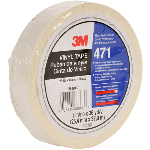 471 Vinyl Tape, 12 mm (1/2") W x 32.9 m (108') L, 5.3 mils, White Kelford