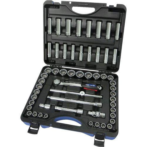SAE/Metric 12-Point Socket Set, 55 Pcs, 1/2" Drive Size, Deep Kelford