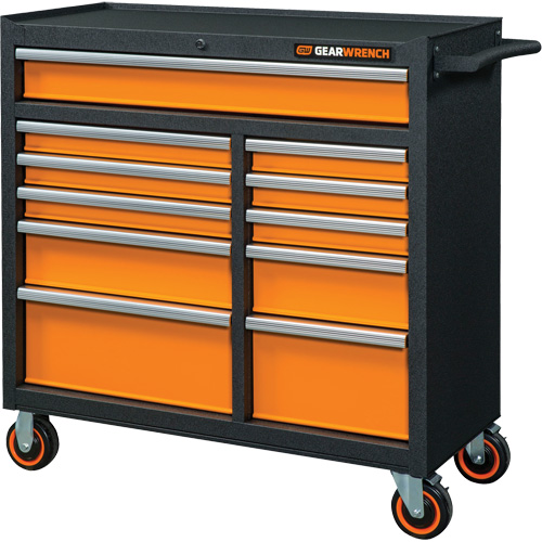 Armoire roulante pour outils s&eacute;rie GSX, 11 tiroirs, 41" la x 18-1/5" p x 41-1/2" h, Noir/Orange Kelford