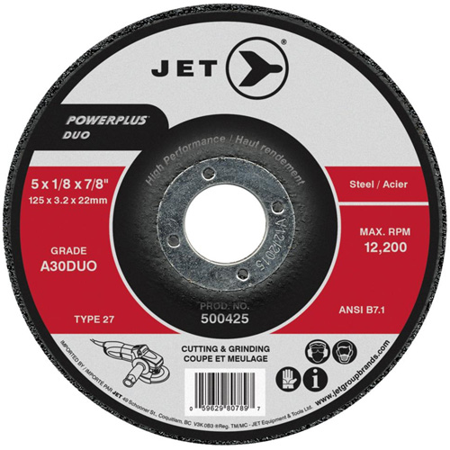 Meule/disque de coupe POWERPLUS DUO, 4-1/2" x 1/8", Arbre de 7/8", Type 27, Grain de A30DUO Kelford