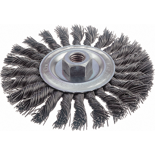 Brosses rotatives &agrave; fils nou&eacute;s - Brosse rotative &agrave; fils nou&eacute;s, fils nou&eacute;s standards, Dia. 6", Fils 0,023", Arbre 5/8"-11, Acier Kelford