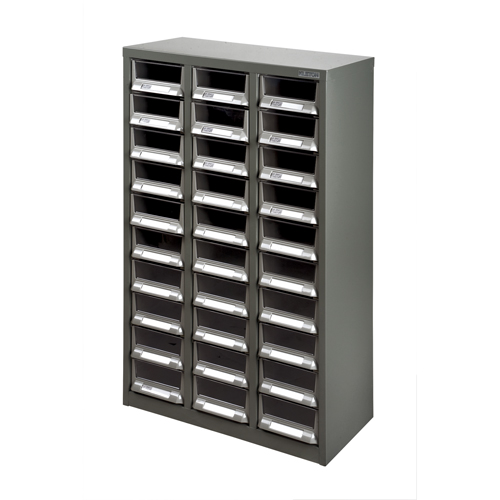 KPC-200 Parts Cabinet, Galvanized Steel, 30 Drawers, 21-3/10" x 10-2/5" x 36-9/10", Grey Kelford