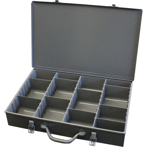 Adjustable Compartment Boxes, Steel, Variable Slots, 18" W x 12" D x 3" H, Grey Kelford