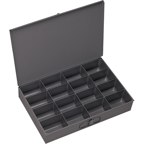 Compartment Scoop Boxes, Steel, 16 Slots, 13-3/8" W x 9-1/4" D x 2" H, Grey Kelford
