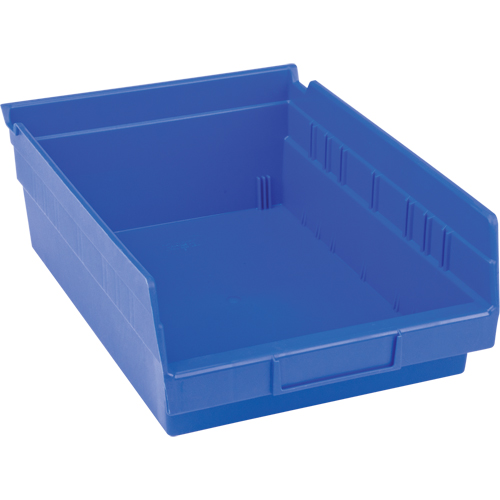 Plastic Shelf Bins, 8-3/8" W x 4" H x 11-5/8" D, Blue, 15 lbs. Capacity Kelford