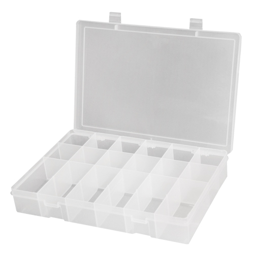 Compact Polypropylene Compartment Cases, 11" W x 6-3/4" D x 1-3/4" H, 18 Compartments Kelford