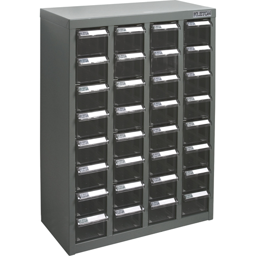 KPC-500 Parts Cabinet, Galvanized Steel, 32 Drawers, 18-1/10" x 8-7/10" x 25-3/5", Grey Kelford