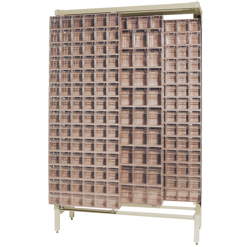 Syst&egrave;me de stockage &agrave; glissi&egrave;re &agrave; bacs basculants autonome, 48" la x 18" p x 77" h, 303 tiroirs Kelford