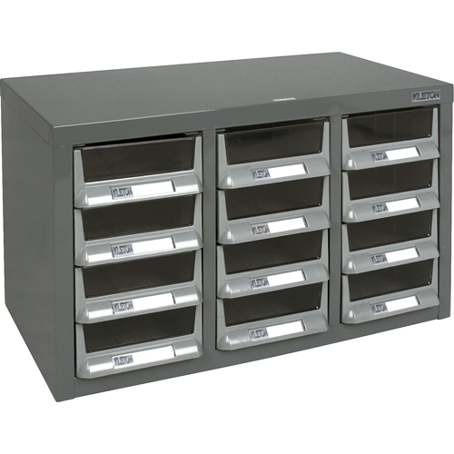 KPC-100 Parts Cabinet, Galvanized Steel, 12 Drawers, 23" x 11-2/5" x 13-4/5", Grey Kelford