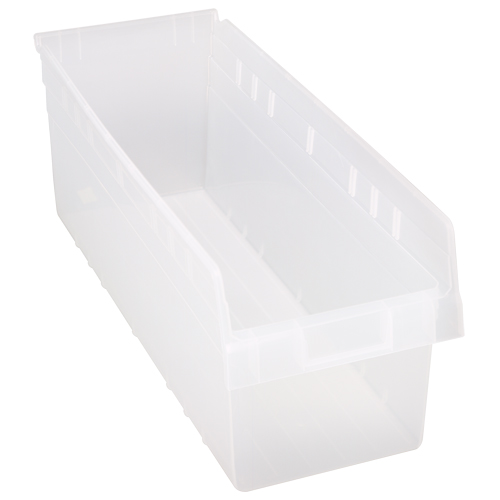 Store-Max Shelf Bins, 8-3/8" W x 8" H x 23-5/8" D, Clear, 68 lbs. Capacity Kelford
