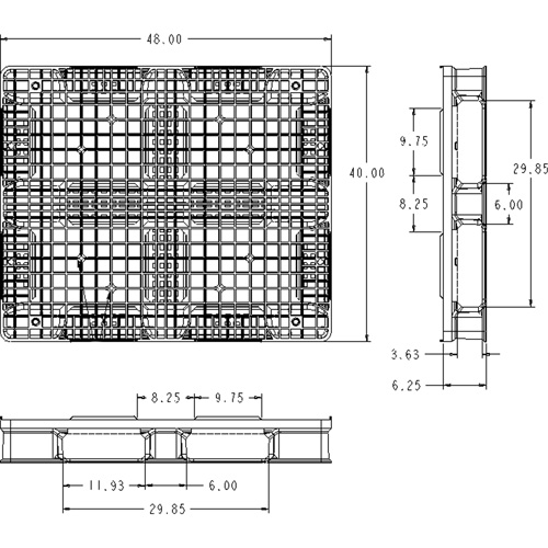 Palette en plastique RackoCell, Acc&egrave;s de Quatre c&ocirc;t&eacute;s, 48" lo x 40" la x 6-1/3" h Kelford