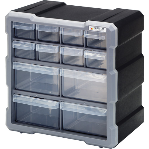 Drawer Cabinet, Plastic, 12 Drawers, 10-1/2" x 6-1/4" x 10-1/4", Black Kelford