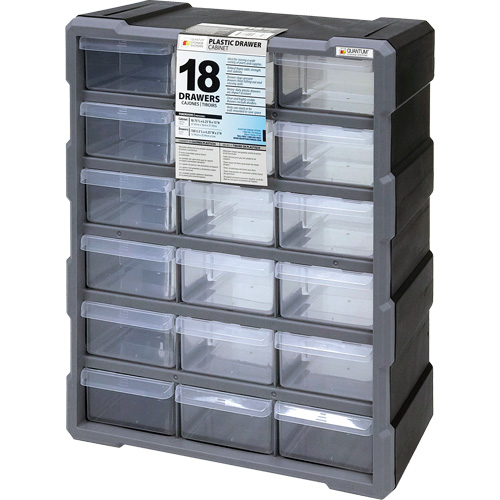 Drawer Cabinet, Plastic, 18 Drawers, 15" x 6-1/4" x 18-3/4", Black Kelford