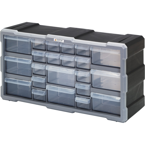 Drawer Cabinet, Plastic, 22 Drawers, 19-1/2" x 6-1/4" x 10", Black Kelford