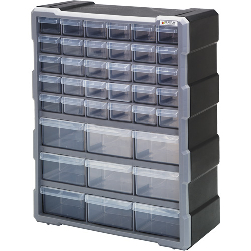 Drawer Cabinet, Plastic, 39 Drawers, 15" x 6-1/4" x 18-3/4", Black Kelford