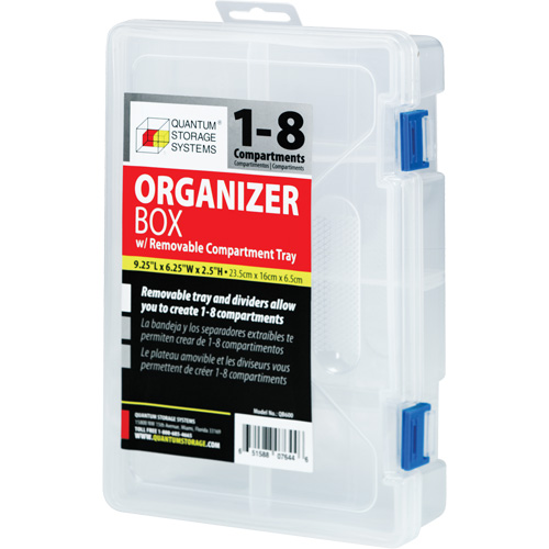 Plastic Compartment Box, 6.25" W x 9.25" D x 2.2" H, 8 Compartments Kelford