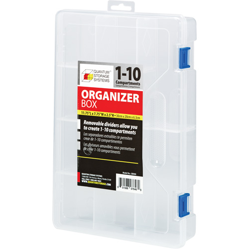 Plastic Compartment Box, 7.75" W x 11.75" D x 2.2" H, 10 Compartments Kelford