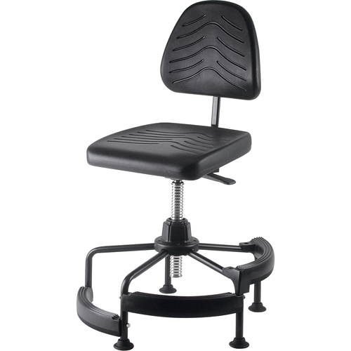 Industrial Stool, Stationary, Adjustable, 38" - 45", Polyurethane Seat, Black Kelford