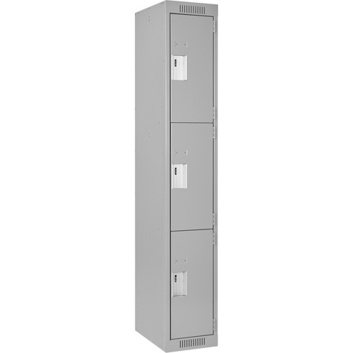 Clean Line Lockers, 3 -tier, 12" x 18" x 72", Steel, Grey, Rivet (Assembled) Kelford