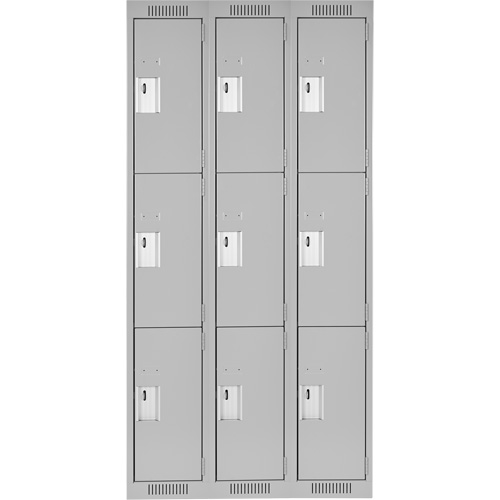 Clean Line Lockers, 3 -tier, Bank of 3, 36" x 18" x 72", Steel, Grey, Rivet (Assembled) Kelford