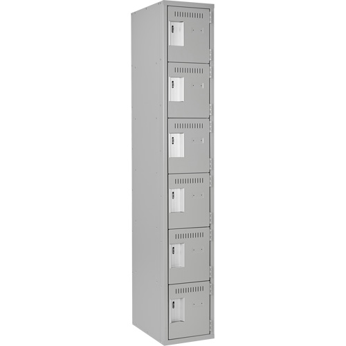 Clean Line Lockerettes, 6 -tier, 12" x 18" x 72", Steel, Grey, Rivet (Assembled) Kelford
