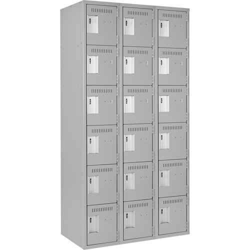 Clean Line Lockerettes, 6 -tier, Bank of 3, 36" x 18" x 72", Steel, Grey, Rivet (Assembled) Kelford