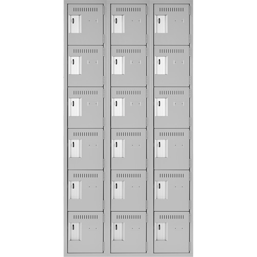 Clean Line Lockerettes, 6 -tier, Bank of 3, 36" x 18" x 72", Steel, Grey, Rivet (Assembled) Kelford