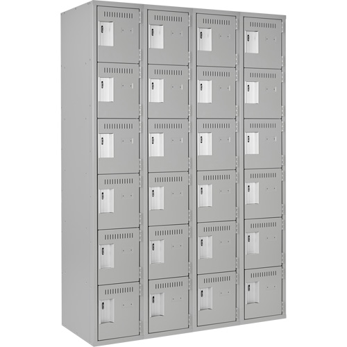 Clean Line Lockerettes, 6 -tier, Bank of 4, 48" x 18" x 72", Steel, Grey, Rivet (Assembled) Kelford