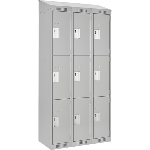 Clean Line Lockers, 3 -tier, Bank of 3, 36" x 18" x 78", Steel, Grey, Rivet (Assembled) Kelford