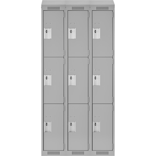 Clean Line Lockers, 3 -tier, Bank of 3, 36" x 18" x 78", Steel, Grey, Rivet (Assembled) Kelford