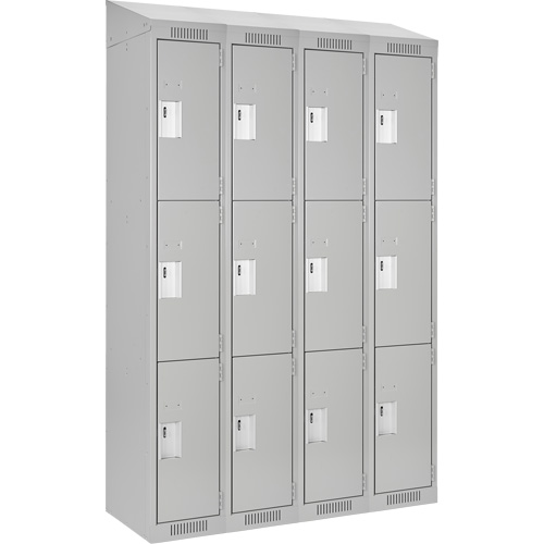 Clean Line Lockers, 3 -tier, Bank of 4, 48" x 18" x 78", Steel, Grey, Rivet (Assembled) Kelford