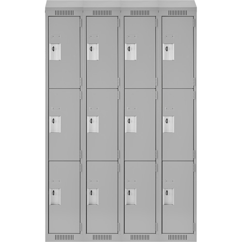 Clean Line Lockers, 3 -tier, Bank of 4, 48" x 18" x 78", Steel, Grey, Rivet (Assembled) Kelford