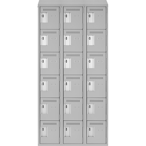 Clean Line Lockerette , 6 -tier, Bank of 3, 36" x 18" x 78", Steel, Grey, Rivet (Assembled) Kelford