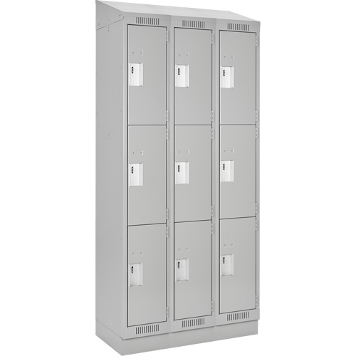Clean Line Lockers, 3 -tier, Bank of 3, 36" x 18" x 82", Steel, Grey, Rivet (Assembled) Kelford
