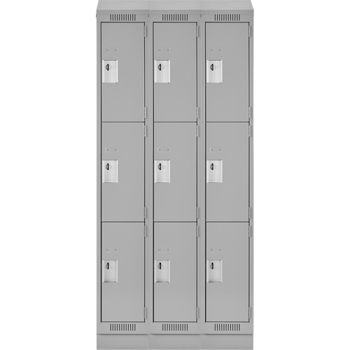 Clean Line Lockers, 3 -tier, Bank of 3, 36" x 18" x 82", Steel, Grey, Rivet (Assembled) Kelford