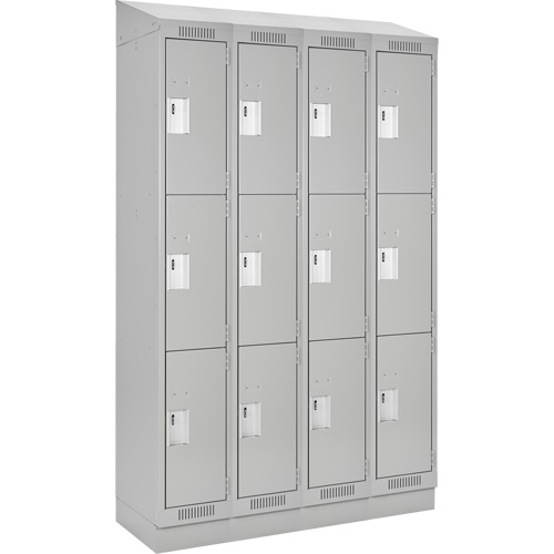Clean Line Lockers, 3 -tier, Bank of 4, 48" x 18" x 82", Steel, Grey, Rivet (Assembled) Kelford