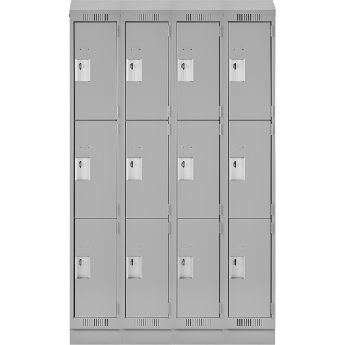 Clean Line Lockers, 3 -tier, Bank of 4, 48" x 18" x 82", Steel, Grey, Rivet (Assembled) Kelford