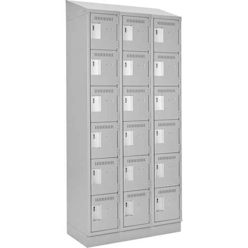 Clean Line Lockerette, 6 -tier, Bank of 3, 36" x 18" x 82", Steel, Grey, Rivet (Assembled) Kelford