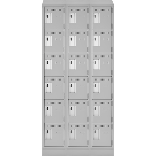 Clean Line Lockerette, 6 -tier, Bank of 3, 36" x 18" x 82", Steel, Grey, Rivet (Assembled) Kelford