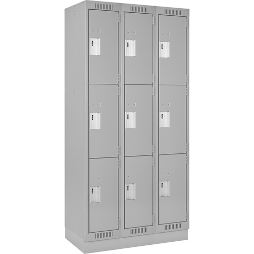 Clean Line Lockers, 3 -tier, Bank of 3, 36" x 18" x 76", Steel, Grey, Rivet (Assembled) Kelford