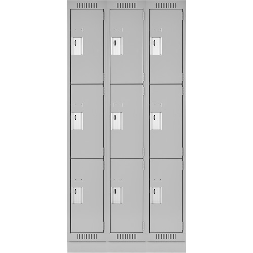 Clean Line Lockers, 3 -tier, Bank of 3, 36" x 18" x 76", Steel, Grey, Rivet (Assembled) Kelford