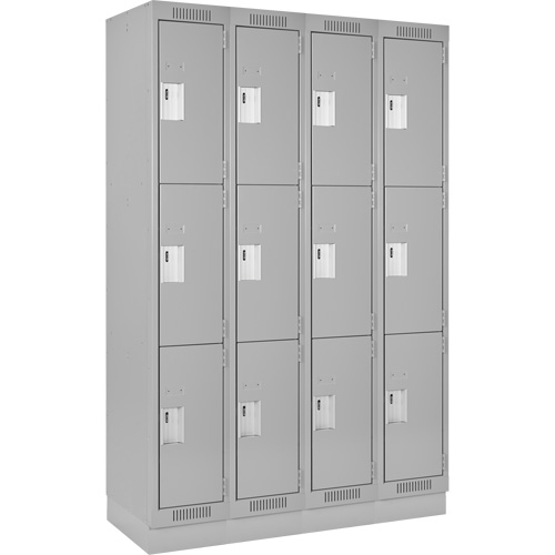 Clean Line Lockers, 3 -tier, Bank of 4, 48" x 18" x 76", Steel, Grey, Rivet (Assembled) Kelford